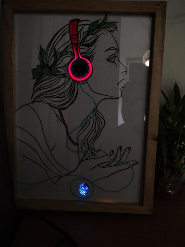 shadow box - Woman Listening to Music with Headphones Wall