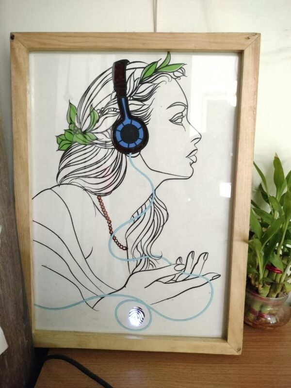 shadow box - Woman Listening to Music with Headphones Wall