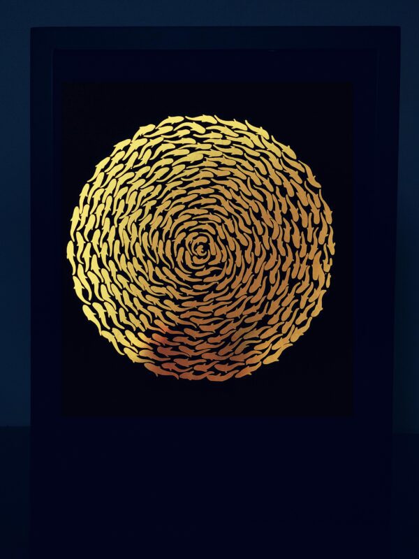 Groups of Fish Following a Circle – Lightbox Art Wall Art LightBox with LED, Shadowbox Wall Decor