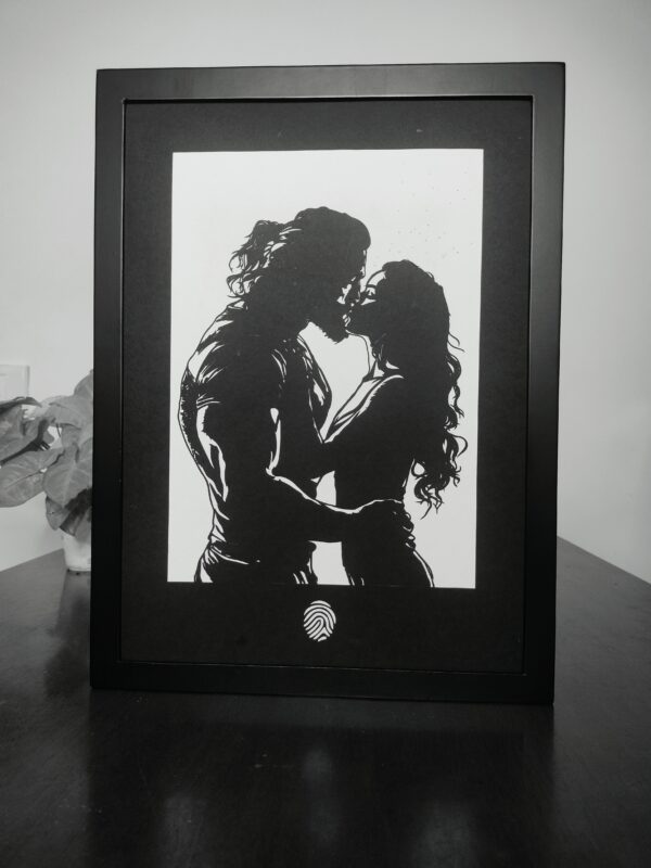 Strong Man Kissing His Love | Lightbox Art of a Rustic Face | LED Shadowbox Wall Decor