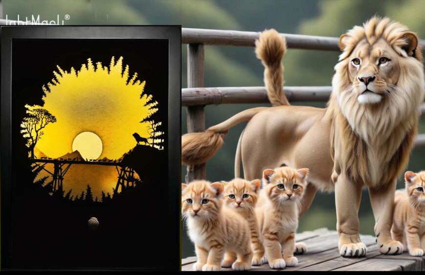 The Majestic Lion and His Feline Family: A Tale of Love and Shadow Box Picture