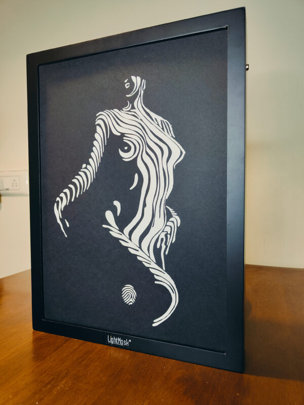 Confident Elegance: Woman Listening to Music Shadow Box Frames
