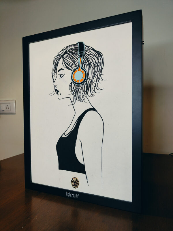 Empowered Elegance: Woman Listening to Music Shadow Box Frame