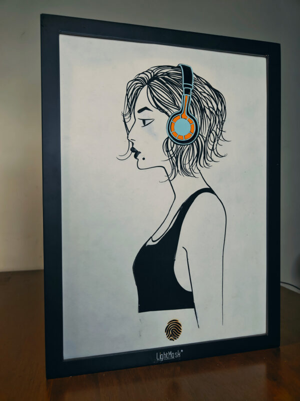 Empowered Elegance: Woman Listening to Music Shadow Box Frame